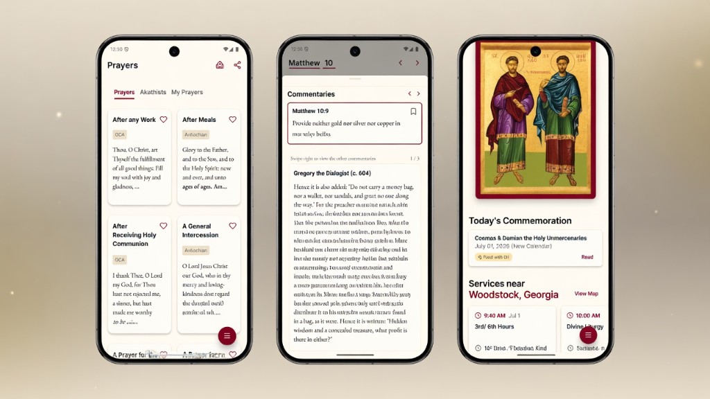 Orthodox Homepage mobile app home screen and navigation on a smartphone